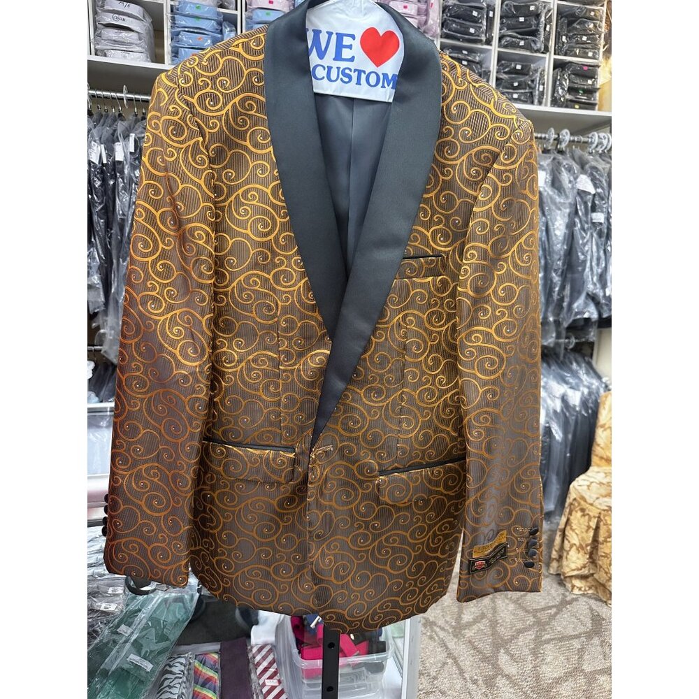 NWT Men's Alberto Nardoni Gold/Black swirl/rhinestone prom tuxedo dinner jacket